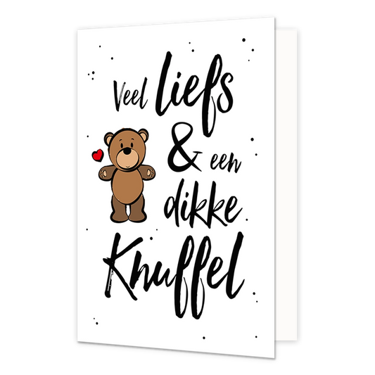 Veel liefs & een dikke knuffel - Formaat: Normaal - Vorm: Staand - Valentijnskaart - Op deze wenskaart staat de tekst: "Veel liefs & een dikke knuffel". - Snelwenskaart