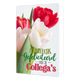 Hartelijk gefeliciteerd van je collega's - Formaat: Klein - Vorm: Staand - Felicitatiekaart - Op deze wenskaart staan tulpen in de kleuren rood en wit met de tekst: "Hartelijk gefeliciteerd van je collega's". - Snelwenskaart