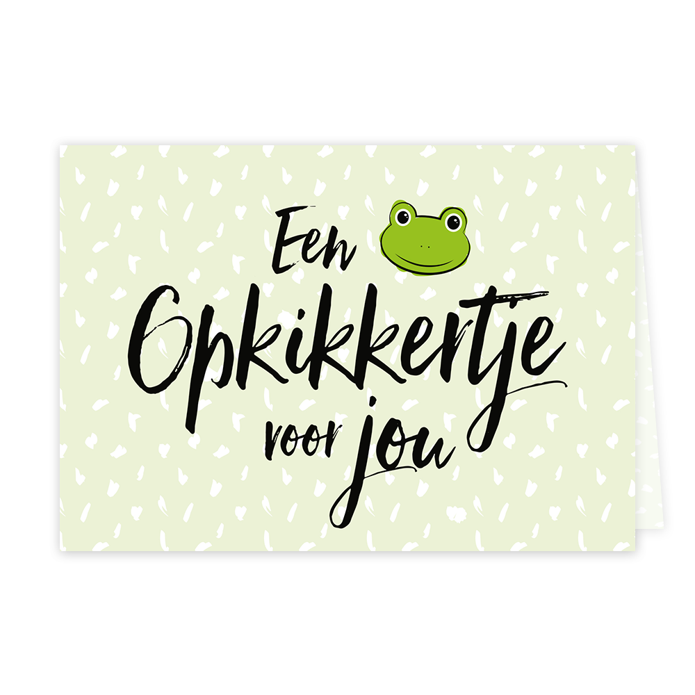 Een opkikkertje voor jou - Formaat: Klein - Vorm: Liggend - Opkikker kaart - Op deze wenskaart staat de tekst: "Een opkikkertje voor jou" met een getekend kikkertje. - Snelwenskaart