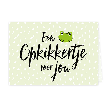 Een opkikkertje voor jou - Formaat: Klein - Vorm: Liggend - Opkikker kaart - Op deze wenskaart staat de tekst: "Een opkikkertje voor jou" met een getekend kikkertje. - Snelwenskaart