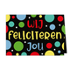 Wij feliciteren jou - Formaat: Klein - Vorm: Liggend - Felicitatiekaart - Op deze wenskaart staan stippen in de kleuren geel, rood, blauw en groen, met in het midden de tekst: "Wij feliciteren jou". - Snelwenskaart