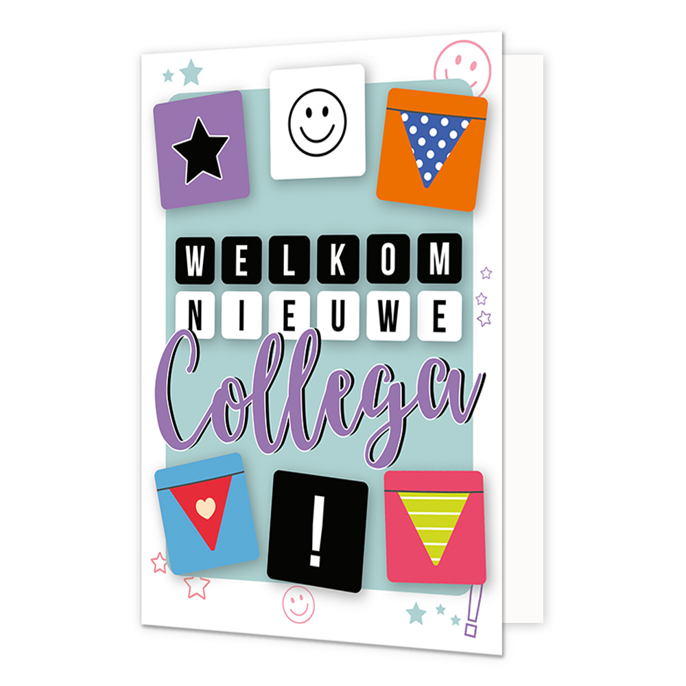 Welkom nieuwe collega - Formaat: Normaal - Vorm: Staand - Welkom kaart - Op deze wenskaart staat de teskt: "Welkom nieuwe collega". - Snelwenskaart