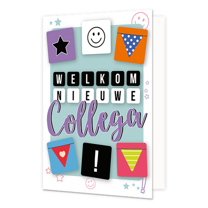 Welkom nieuwe collega - Formaat: Normaal - Vorm: Staand - Welkom kaart - Op deze wenskaart staat de teskt: "Welkom nieuwe collega". - Snelwenskaart