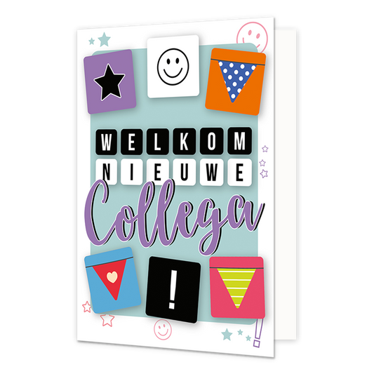 Welkom nieuwe collega - Formaat: Normaal - Vorm: Staand - Welkom kaart - Op deze wenskaart staat de teskt: "Welkom nieuwe collega". - Snelwenskaart