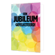 Een jubileum - Formaat: Standaard - Vorm: Staand - Jubileumkaart - Op deze wenskaart staan stippen in de kleuren groen, blauw, paars, rood, oranje, groen en geel met in het midden de tekst: "Een jubileum gefeliciteerd!". - Snelwenskaart