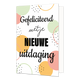 Gefeliciteerd met je nieuwe uitdaging - Formaat: Standaard - Vorm: Staand - Felicitatiekaart - Op deze wenskaart staan stippen in de kleuren roze, oranje, groen en zwart met in het midden de tekst: "Gefeliciteerd met je nieuwe uitdaging". - Snelwenskaart
