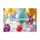 Happy birthday - Formaat: Standaard - Vorm: Liggend - Verjaardagskaart - Op deze wenskaart staan ballonnen en confetti in de kleuren goud, groen, blauw, rood, roze en paars, met in het midden de tekst: "Happy birthday". - Snelwenskaart