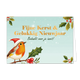 Fijne kerst & gelukkig nieuwjaar - Formaat: Standaard - Vorm: Liggend - Kerstkaart - Op deze wenskaart is een roodborstje met een kerstmuts op te zien dat op een tak met hulstblaadjes en rode bessen zit. De achtergrond is lichtblauw met subtiele witte sneeuwvlokken en extra hulsttakken in de hoeken. Centraal op de kaart staat in grote, goudkleurige letters de tekst "Fijne Kerst & Gelukkig Nieuwjaar". Daaronder staat in het zwart de cursieve tekst "Bedankt voor je inzet!". - Snelwenskaart