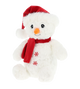 Sneeuwpop knuffel - Deze knuffel sneeuwman heeft een zachte, witte pluche vacht en zit in een zittende houding. De sneeuwman is voorzien van een rode kerstmuts met een pluche pompon, een bijpassende rode sjaal, een opvallende oranje wortelneus, donkere ogen, een vriendelijk geborduurd mondje en twee rood-witte pepermuntknopen op de buik. - Snelwenskaart