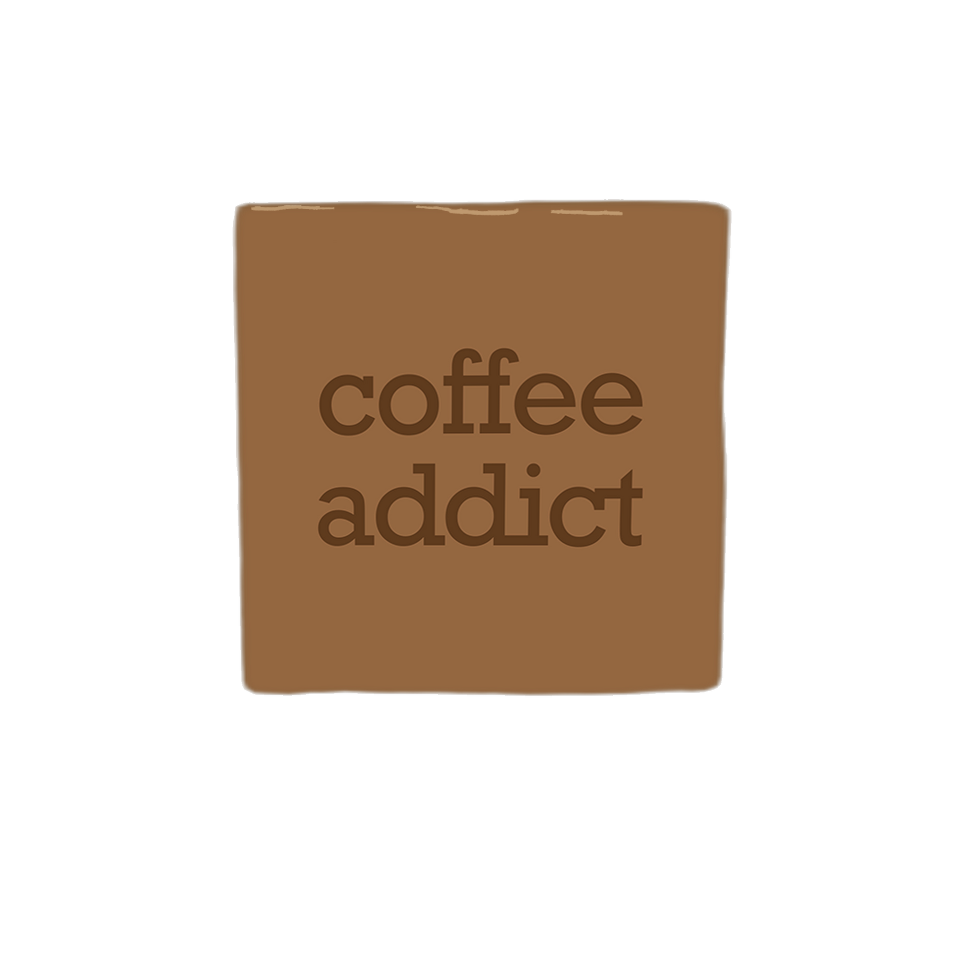 Decoratietegel – 10 x 10 cm - Op deze decoratietegel staat de tekst "coffee addict" in donkerbruine letters. De tekst is gecentreerd op een bruine achtergrond. 