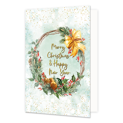 Merry christmas & happy new year - Formaat: Normaal - Vorm: Staand - Kerstkaart - Op deze kerstkaart staat een kerstkrans met in het midden de tekst: "Merry christmas & happy new year". - Snelwenskaart
