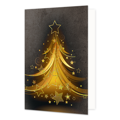 Kerstboom - Formaat: Normaal - Vorm: Staand - Kerstkaart - Op deze kerstkaart staat een gouden kerstboom op een zwarte achtergrond. - Snelwenskaart