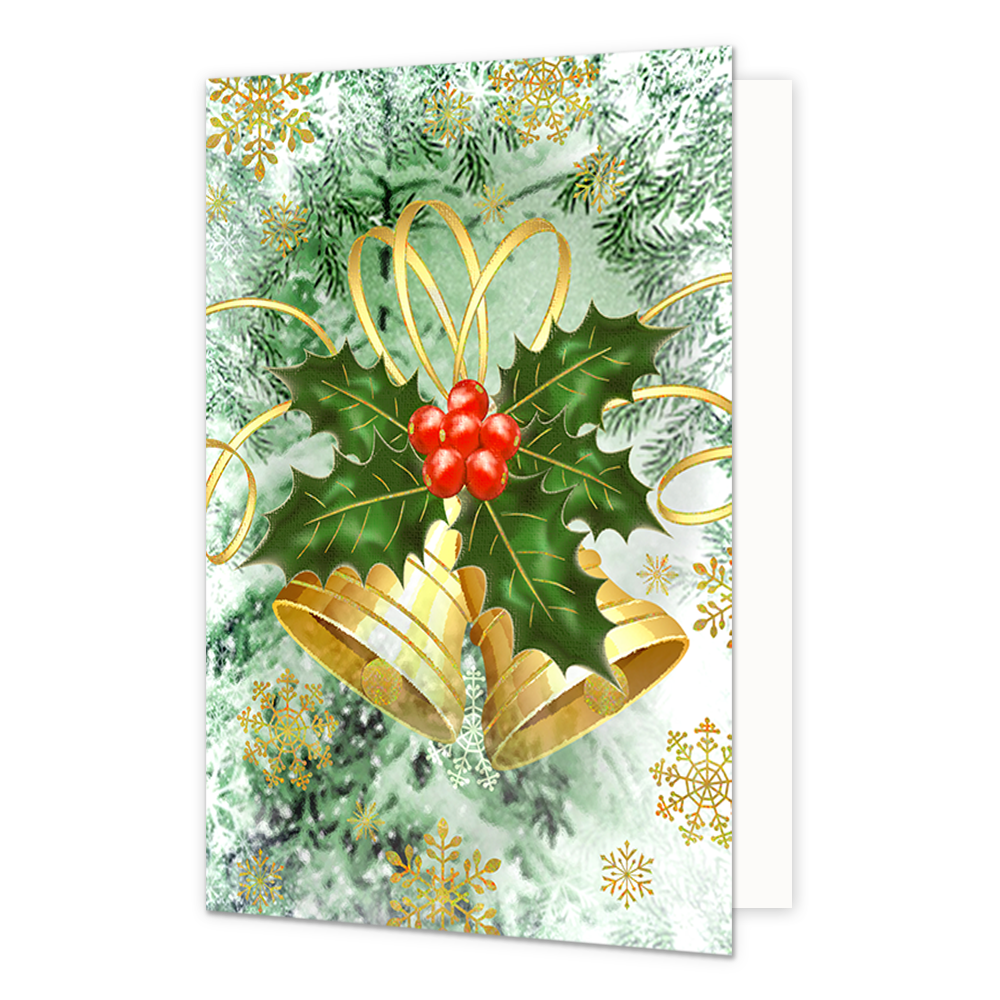 Kerstklokken - Formaat: Normaal - Vorm: Staand - Kerstkaart - Op deze kerstkaart staan twee gouden kerstklokken. - Snelwenskaart