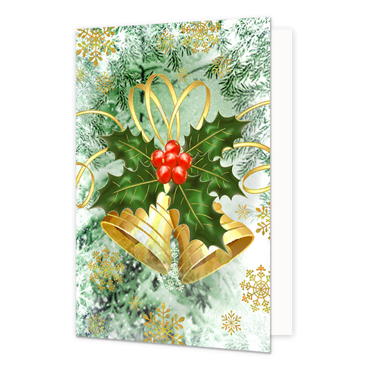 Kerstklokken - Formaat: Normaal - Vorm: Staand - Kerstkaart - Op deze kerstkaart staan twee gouden kerstklokken. - Snelwenskaart
