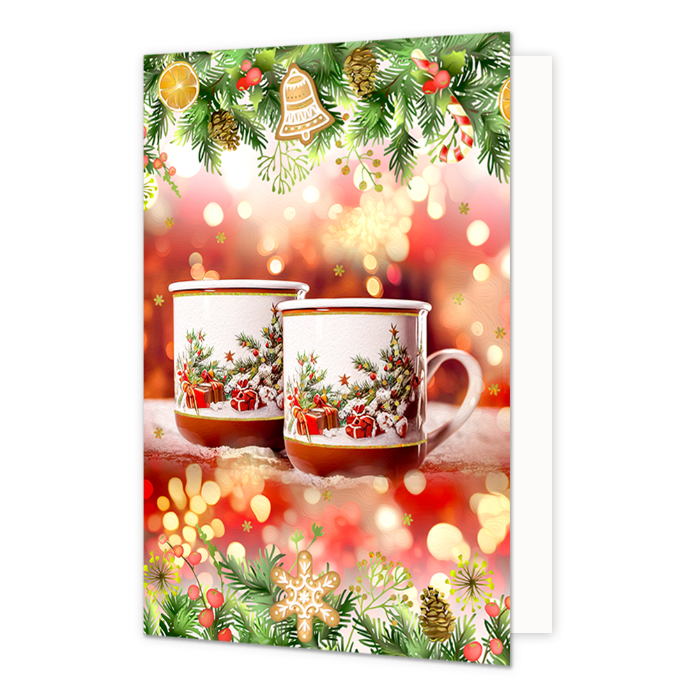 Kerstmokken - Formaat: Standaard - Vorm: Staand - Kerstkaart - Op deze kerstkaart staan twee kerstmokken. - Snelwenskaart