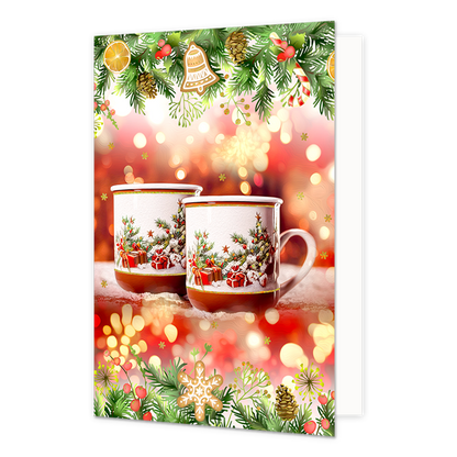 Kerstmokken - Formaat: Standaard - Vorm: Staand - Kerstkaart - Op deze kerstkaart staan twee kerstmokken. - Snelwenskaart