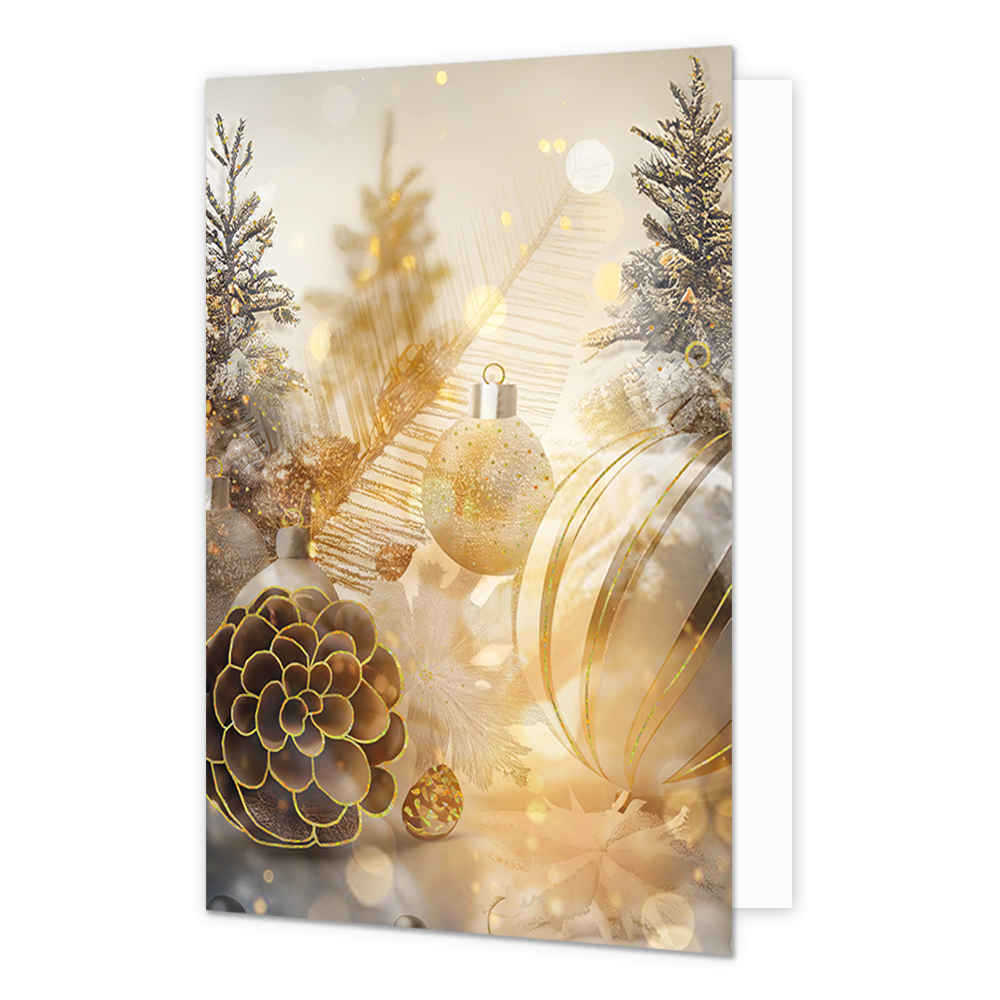Kerstballen - Formaat: Standaard - Vorm: Staand - Kerstkaart - Op deze kerstkaart staan witgouden kerstballen. - Snelwenskaart