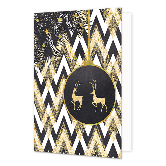 Kerstbal - Formaat: Normaal - Vorm: Staand - Kerstkaart - Op deze kerstkaart staat een kerstbal met twee gouden rendieren erop. - Snelwenskaart