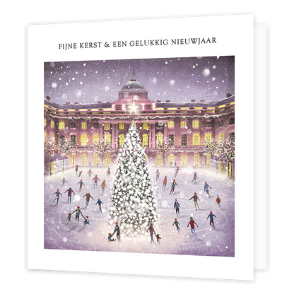 Fijne kerst & een gelukkig nieuwjaar - Formaat: Groot - Vorm: Vierkant - Kerstkaart - Op deze kerstkaart staat een paleis met een schaatsbaan ervoor en de tekst: "Fijne kerst & een gelukkig nieuwjaar". - Snelwenskaart
