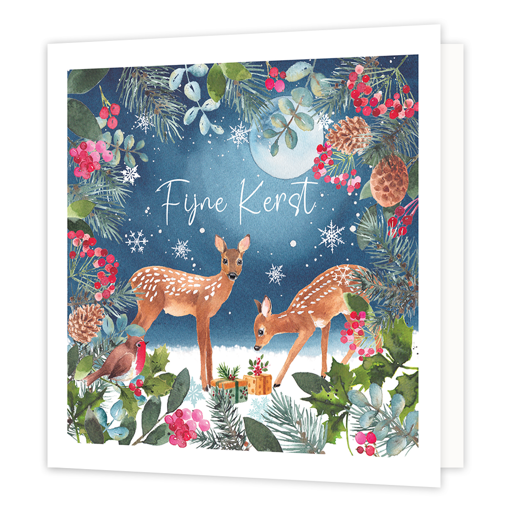 Fijne kerst - Formaat: Groot - Vorm: Vierkant - Kerstkaart - Op deze kerstkaart staan twee rendieren met de tekst: "Fijne kerst". - Snelwenskaart