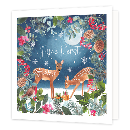 Fijne kerst - Formaat: Groot - Vorm: Vierkant - Kerstkaart - Op deze kerstkaart staan twee rendieren met de tekst: "Fijne kerst". - Snelwenskaart