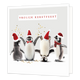Vrolijk kerstfeest - Formaat: Groot - Vorm: Vierkant - Kerstkaart - Op deze kerstkaart staan vier pinguins met kerstmutsen op en daarboven de tekst: "Vrolijk kerstfeest". - Snelwenskaart