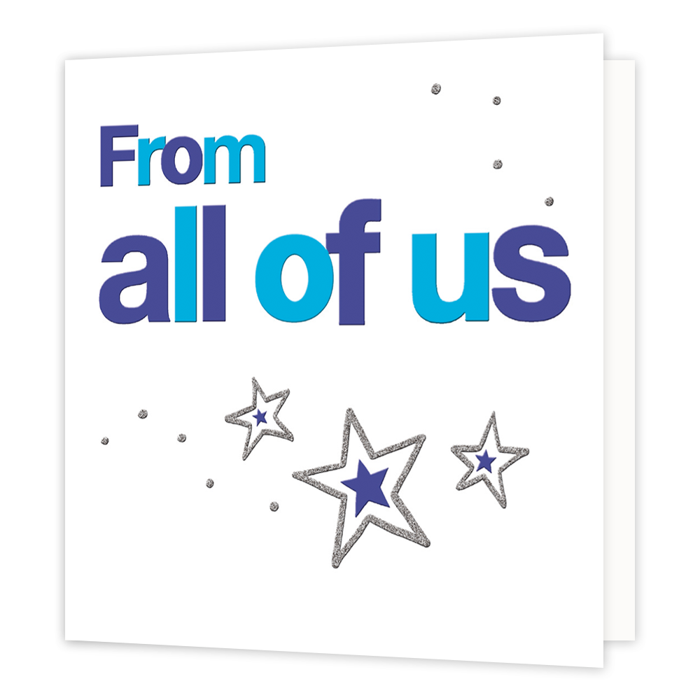 XL kaart - From all of us - Formaat: Groot - Vorm: Vierkant - Denken aan kaart - Op deze wenskaart staat de tekst: "From all of us". - Snelwenskaart