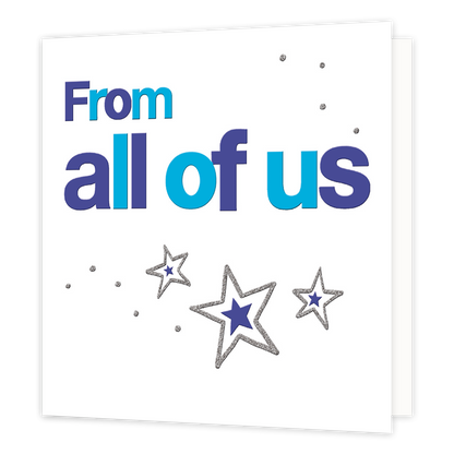 XL kaart - From all of us - Formaat: Groot - Vorm: Vierkant - Denken aan kaart - Op deze wenskaart staat de tekst: "From all of us". - Snelwenskaart