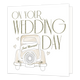 XL kaart - On Your wedding day - Formaat: Groot - Vorm: Vierkant - Huwelijkskaart - Op deze wenskaart staat een trouwauto met daarboven de tekst: "On your wedding day". - Snelwenskaart