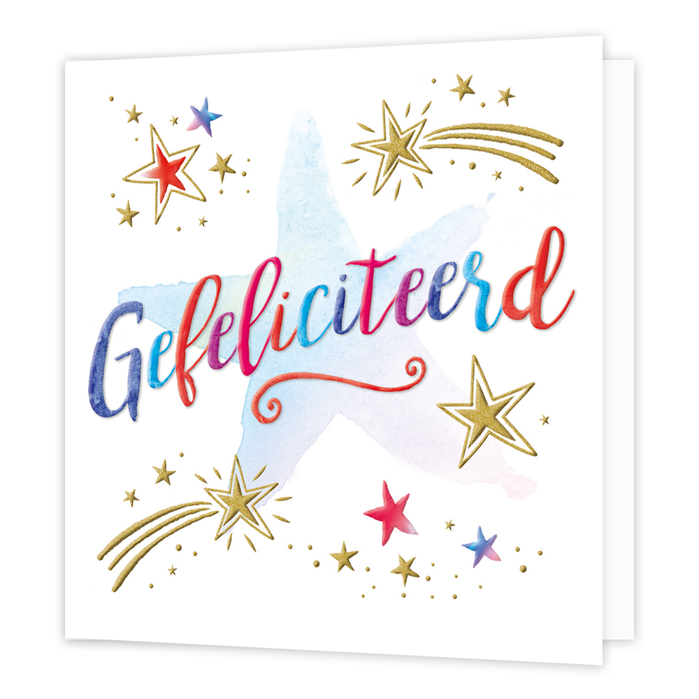 XL kaart - Gefeliciteerd - Formaat: Groot - Vorm: Vierkant - Felicitatiekaart - Op deze wenskaart staat de tekst: "Gefeliciteerd". - Snelwenskaart