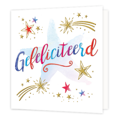 XL kaart - Gefeliciteerd - Formaat: Groot - Vorm: Vierkant - Felicitatiekaart - Op deze wenskaart staat de tekst: "Gefeliciteerd". - Snelwenskaart