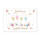 Jubileum gefeliciteerd - Formaat: Standaard - Vorm: Liggend - Jubileumkaart - Op deze wenskaart staan vier champagneglazen omringt door vlinders en bloemen. In de illustratie staat de tekst: "Jubileum gefeliciteerd". - Snelwenskaart