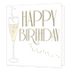 Happy birthday - Formaat: Standaard - Vorm: Vierkant - Verjaardagskaart - Op deze wenskaart staat een champagneglas met daarnaast de tekst: "Happy birthday". - Snelwenskaart