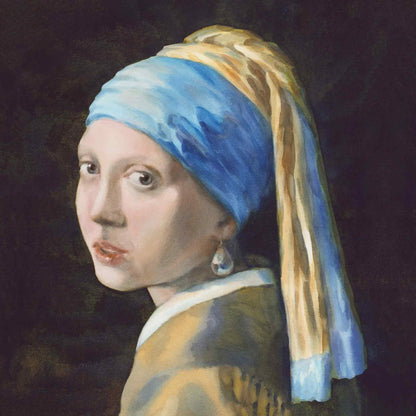 Op deze wenskaart staat het beroemde kunstwerk: "Meisje met de parel" van Johannes Vermeer.