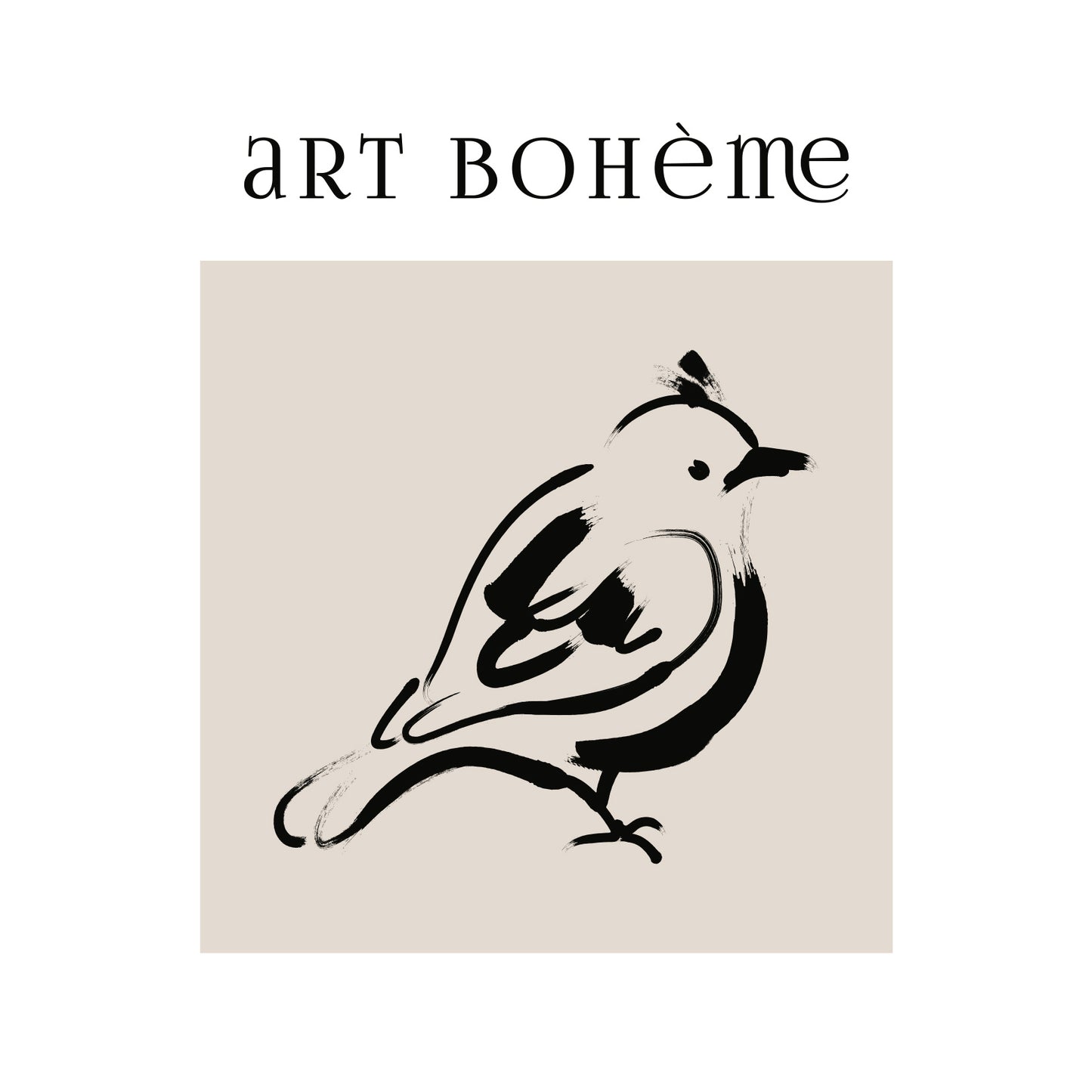 Op deze wenskaart staat een vogel met daarboven de tekst: "Art bohème".