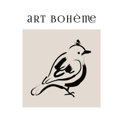 Op deze wenskaart staat een vogel met daarboven de tekst: "Art bohème".