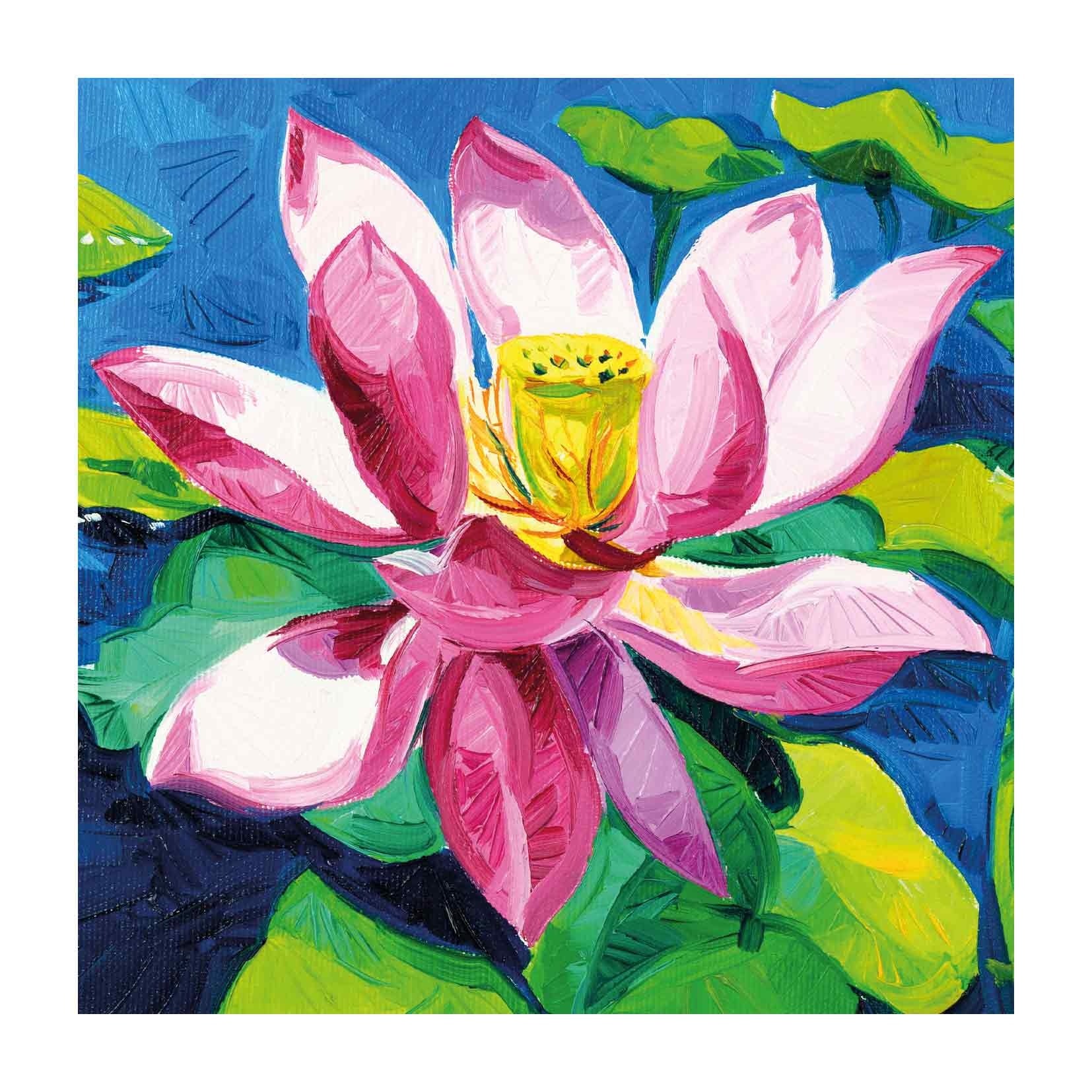 Op deze wenskaart staat een roze waterlelie.