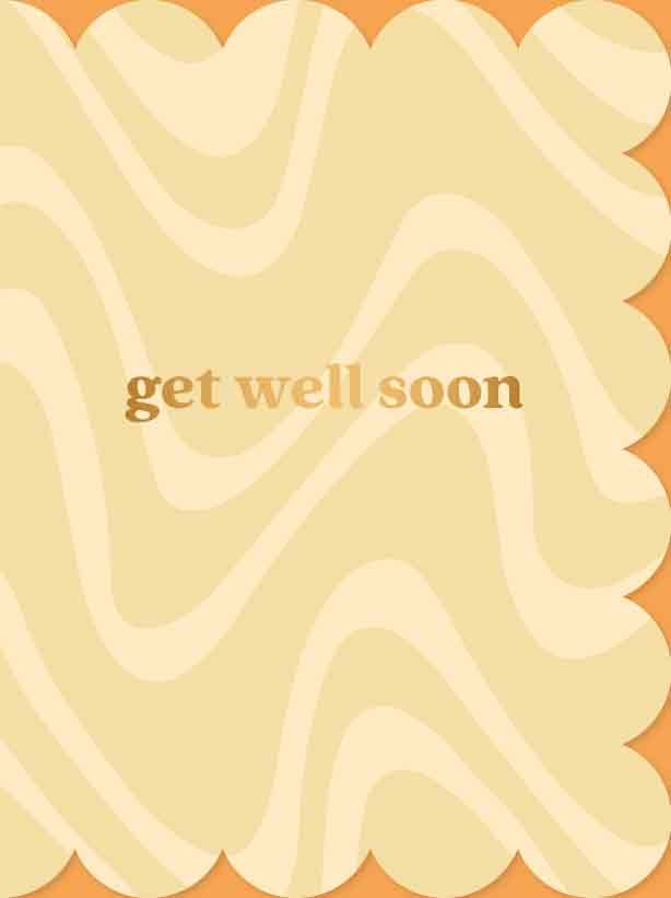 Op deze wenskaart staan lijnen in twee kleuren beige, met in het midden de tekst: "Get well soon". 