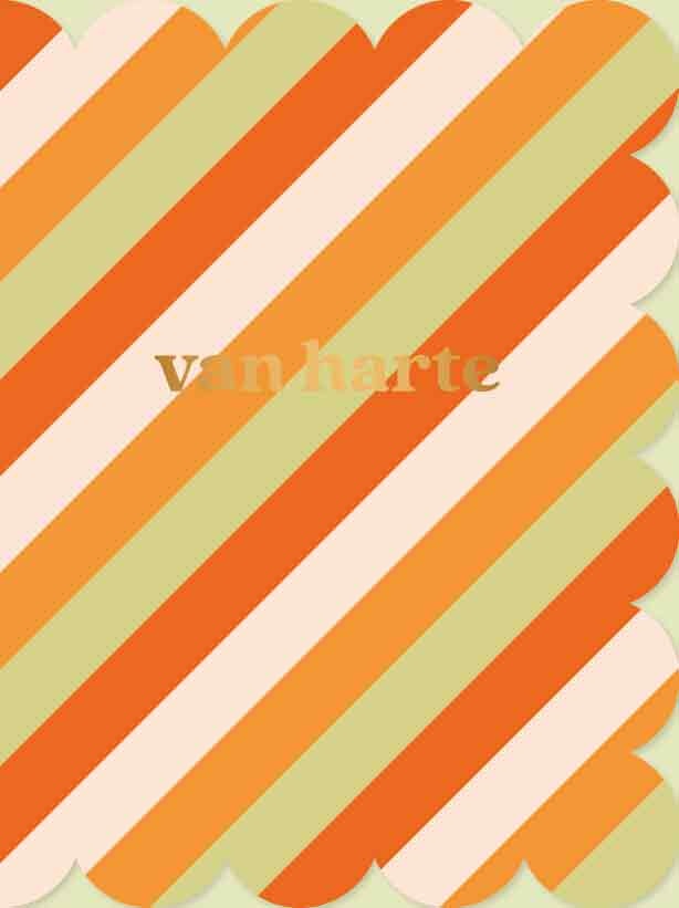 Op deze wenskaart staan lijnen in de kleuren rood, wit, oranje en groen, met in het midden de tekst: "Van harte".
