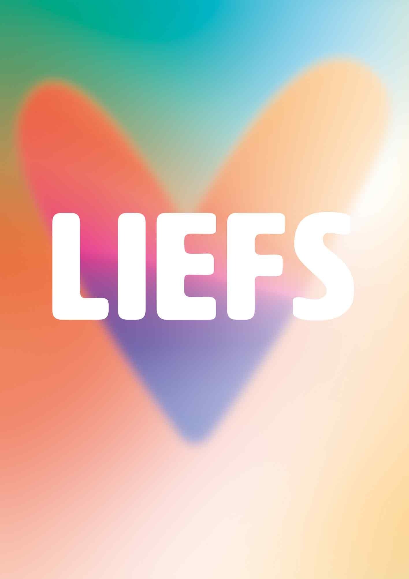 Op deze wenskaart staat de tekst: "Liefs" met een hart op de achtergrond.