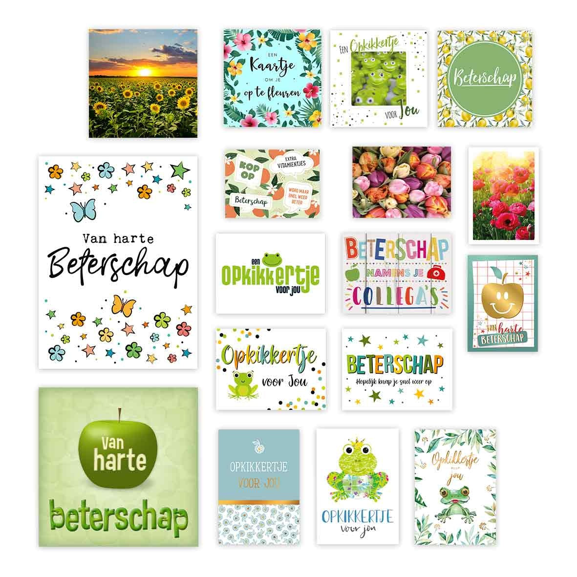 Wenskaartenset beterschap - 17 stuks