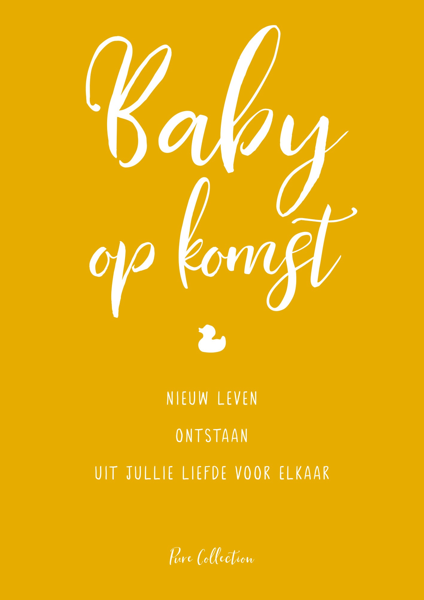 Op deze wenskaart staat de tekst: "Baby op komst nieuw leven ontstaan uit jullie liefde voor elkaar".