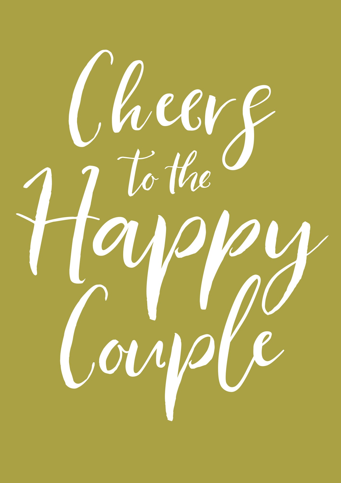 Op deze wenskaart staat de tekst: "Cheers to the happy couple".
