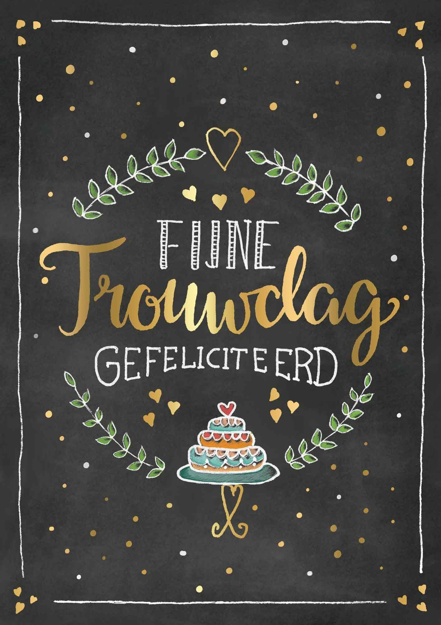 Op deze wenskaart staat de tekst: "Fijne trouwdag gefeliciteerd".