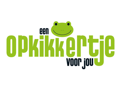 Op deze wenskaart staat de tekst: "Een opkikkertje voor jou" met een getekend kikkertje. 
