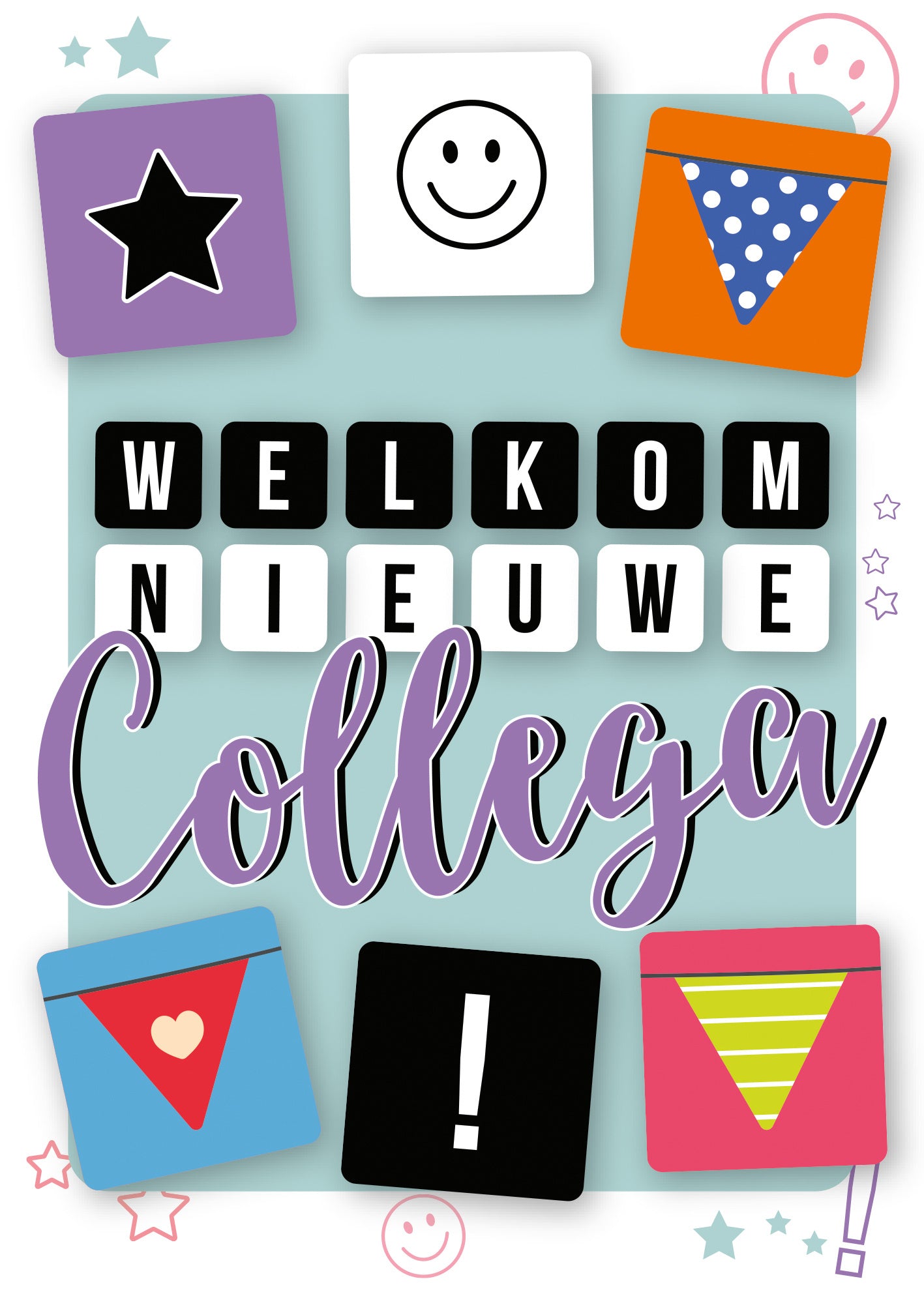 Op deze wenskaart staat de teskt: "Welkom nieuwe collega".