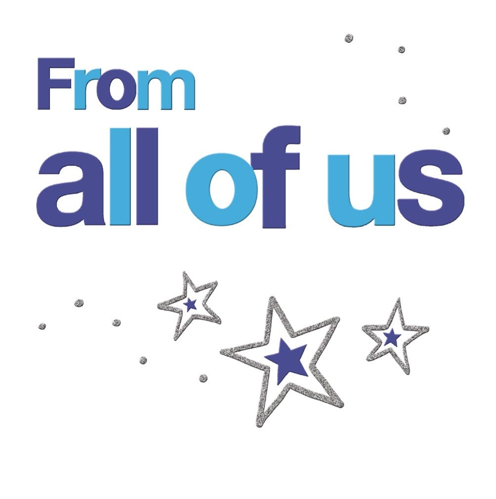 Op deze wenskaart staat de tekst: "From all of us".